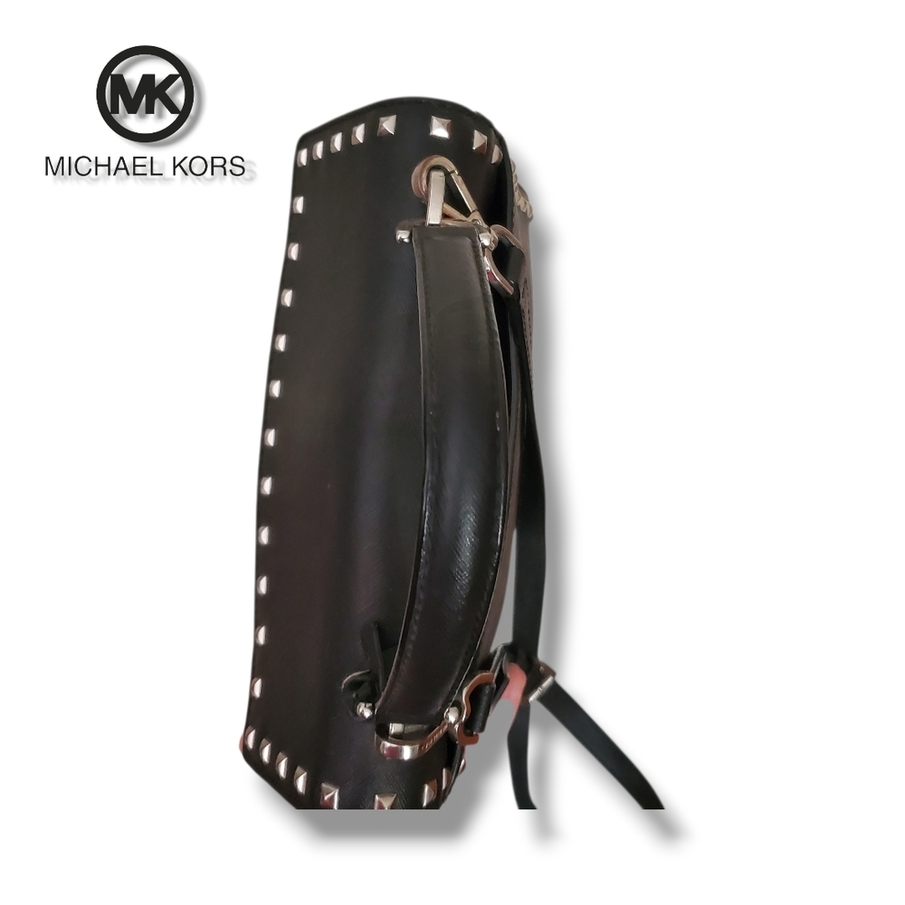 Michael KORS Black Saffiano Leather Top Handle Silver Studded Crossbody Satchel - Picture 9 of 17